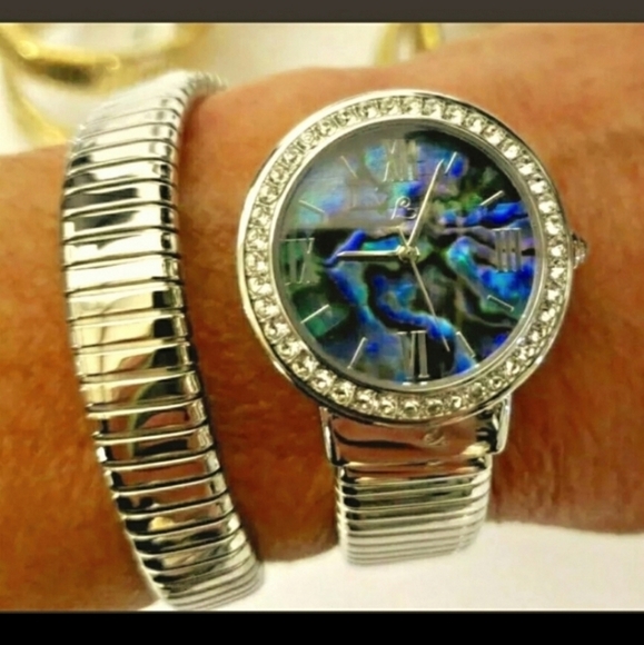 Colleen lopez Malachite Dial coil wrap watch With Dismond Accent